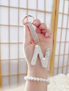 Sparkling Rhinestone Alphabet Keychain - Lucky Crystal Pendant, Shiny Alloy Charm For Bags & Backpacks - Perfect Gift For Birthdays & Special Occasions,Key Chain Ring Bag Backpack Charm Car Hanging Pendant Women Girls Gift,Wallet And Handbag Accessories, Alphabet Initial Letter A-Z - Silver - View 4