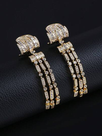 زوج من أقراط الأقراط الطويلة المزينة بالكريستال المكعب والشرابات الفاخرة للنساء، أقراط موضة تناسب فستان السهرة، هدية عيد الميلاد/المناسبات