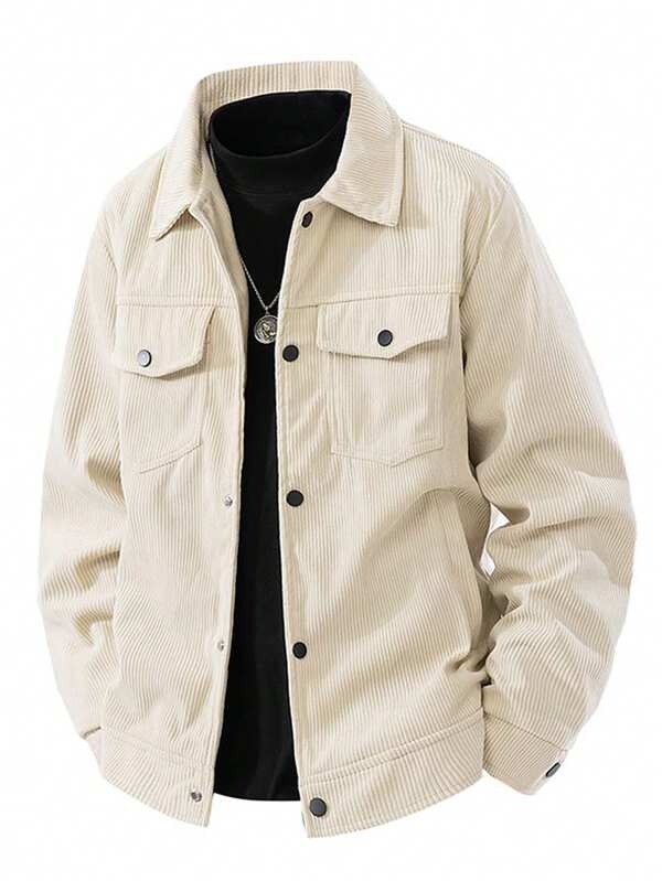 Men's Casual Sports Jacket, Corduroy Windbreaker Coat, Vintage Multi-Pocket Cargo Jacket, Spring/Autumn