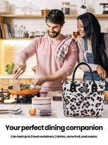 1pc Insulated Lunch Bag For Women Men, Reusable Lunch Box For Office Picnic Hiking Beach,Leakproof Cooler Tote Bag Organizer,Large Capacity Thermal Cooler Tote Bag With Handle, Waterproof Lunch Box Bag, Portable Lunch Organizer Pink Leopard Lunch Bag