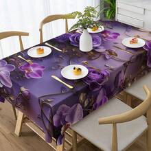 4/6/5/7 Pcs Elegant & Luxurious Purple Floral Pattern Printed Tablecloth & Chair Cover Set, 4 Pcs (4 Chair Covers), 6 Pcs (6 Chair Covers), 5 Pcs (1 Tablecloth + 4 Chair Covers), 7 Pcs (1 Tablecloth + 6 Chair Covers), Suitable For Indoor/Outdoor, Home Gatherings, Holiday Table & Chair Decor, Reusable - Multicolor - View 10