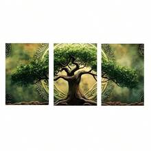 3pcs Medieval Celtic Tree Of Life, Printed With Natural Green Plant Trees, Illustrated With Lush Branches And Leaves, Wall Arts Canvas Posters, Living Room And Bedroom Home Decoration Hanging Paintings - Multicolor - View 13