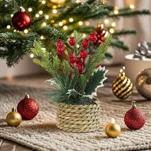 1/2 piezas Árbol de Navidad pequeño, árbol de mesa artificial en maceta mini decorativo para Navidad, para decoración de boda, fiesta, interior y Navidad - Rojo - Ver 7