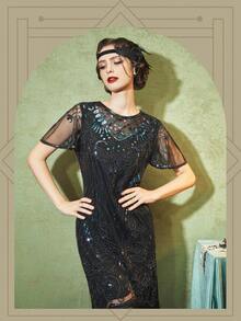 1920s Plus Size Flapper Dress Vintage Fringed Gatsby Sequin Beaded Tassels Gatsby Dress Party Prom Cocktail Dress - Nhiều màu - Xem 2