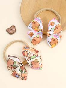 2 Stücke Capybara Muster Stirnbänder für Baby, Blumen Muster Baby Stirnbänder, süßes Capybara Muster Haarschleife Haarband für Kleinkind Säugling Neugeborene, elastische Nylon Haarband Herbst Winter Haarschmuck Kinder Baby Accessoires