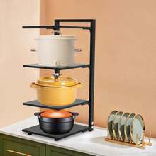 Black Pot Rack Organizer Pot And Pan Stand Rack Pot Lid Holder - Black - View 4