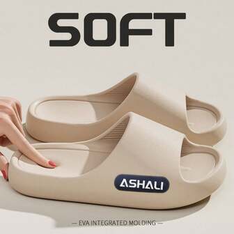  ASHALI Beige Side Letter Smooth Indoor Slippers, EVA Soft Material Flip Flops