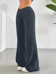 Casual Versatile Solid Color Wide Leg Pants Spring - Dark Grey - View 2
