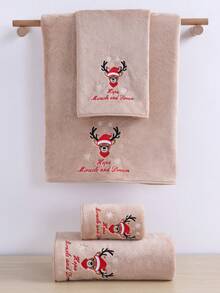 3/2/1pc Polyester Embroidered Towel/Bath Towel, Christmas Gift, Christmas Deer, Holiday Decor, Bathroom Bath Towel/Face Towel, Absorbent Soft, Suitable For Bathing, Sauna, Sports, Christmas Kitchen Hand Towel, Christmas Tree, Snowman Shower Towels For Beaty Salon, Hotel Sports,Home Essentials, Towel, Skin Care - Multicolor - View 6