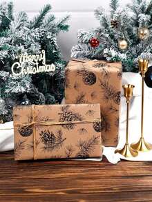 118英寸/卷 复古圣诞牛皮纸，松针和圣诞袜图案，礼品包装纸，礼品盒和家居装饰，趣味圣诞艺术，高品质印刷，季节性工艺品，适合圣诞节和新年假期 - 彩色 - 查看 8