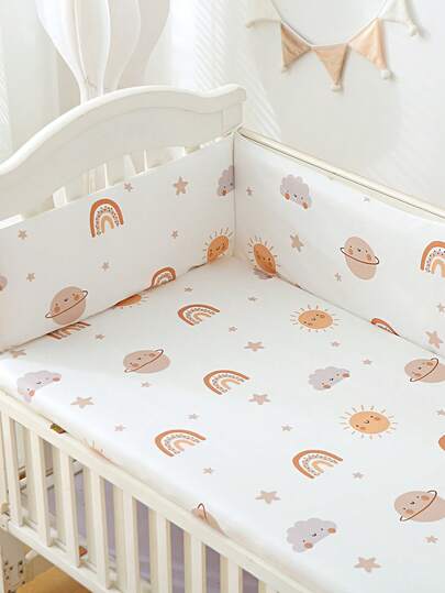 1pc Baby Crib Bumper Soft Padded Guard Rail, Infant Crib Liner, Newborn Cartoon Print Cushioned Bed Fence, Children Anti-Collision Bar, Fall Protection Guardrail