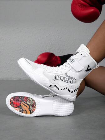 TACHUAN 1 Pair Men's High-Top Professional Boxing Shoes, Wrestling Training Boots, Muay Thai Kickboxing Shoes, Fitness Martial Arts Sneakers