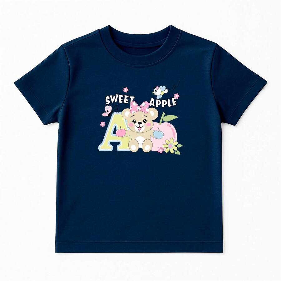 Camiseta Infantil T Shirt Camisa Casual Unissex Criança Estampada Sweet Urso - Azul - Visão 1