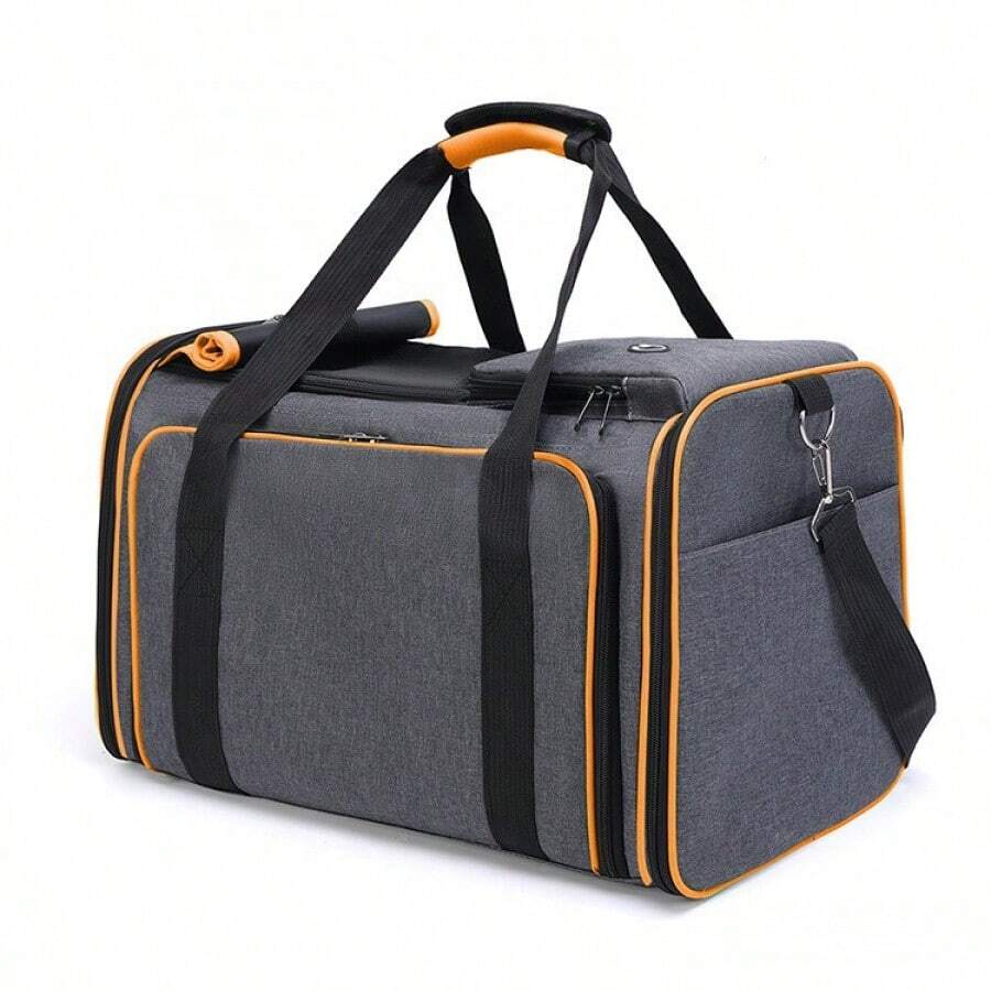 Foldable Cat Carrier, Portable Bag For Small Dogs, Cat Travel Bag For The Car, Expandable Pet Backpack With Large Capacity, Portable And Lightweight Cat Carrier, Pet Travel Essentials - 灰色+橘色 - 查看 1