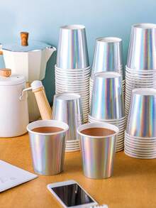 50/25 pièces Gobelets holographiques dégradés arc-en-ciel de 9 oz, réutilisables pour boissons froides/chaudes, thé, café, eau, lait, jus avec motif arc-en-ciel, idéal pour les anniversaires, mariages, fêtes de Noël et d'Halloween