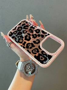 Cheetah,Leopard Print 1pc Luxury Leopard Print Rhinestone Transparent Shiny Phone Case, Compatible With IPhone 17/17 Air/17 Pro/17 Pro Max/16 16 Pro 16 Plus 16 Pro Max 15 14 13 Pro Max 13 12 11, Soft Shock-Proof Anti-Fall Full Coverage Phone Case - Pink - View 4