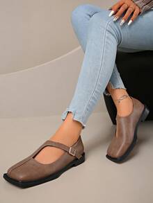 2026 Neue Damen Mode Luxus Schuhe, Luxus Schnallen Design, Quadratische Zehen Mary Jane Schuhe, Vielseitige Ganzjahres Loafer, 2026 Neue Bestseller Damen Flache Schuhe - Kastanienbraun - Übersicht 3