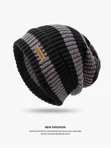 新款宽松条纹针织帽大头围复古日系保暖冬帽针织帽修身时尚休闲涤纶刺绣秋冬 - 帽子 - 查看 17