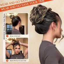 RONTAYA 2PCS Messy Bun Hair Piece Wavy Curly Scrunchies Synthetic Chignon Ponytail Extensions Thick Updo Hairpieces For Women Brunette Honey Blonde - BrunetteHoneyBlonde - Xem 4