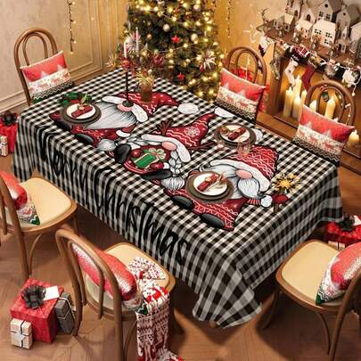 1/20 pezzi Tovaglia impermeabile con motivo di nani natalizi, tovaglia in poliestere a quadri bianchi e neri resistente, decorazione natalizia per tavolo, per decorazioni natalizie interne ed esterne