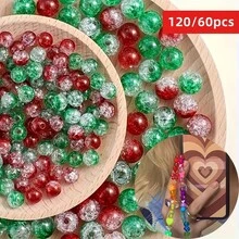 120/60pcs 8/10mm Acrylic Christmas Beads Mix Festive Red & Green Loose For DIY Jewelry Making