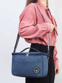 1pc Large Capacity Insulated Lunch Bag, Handheld With Shoulder Strap Thermal Lunch Box Bag, Thick Waterproof Bento Bag, Reusable Aluminum Foil Picnic Bag, Leakproof Cooler Tote Bag, Suitable For Teachers, School, Class, College, Office, Picnic, Hiking, Beach - Multicolor - View 3