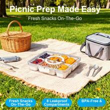 Divided Serving Tray With Lid And Handle, 8 Compartments Snackle Box Container For Portable Snack Platters Large Clear Organizer For Picnic Snacks To Go Dishwasher