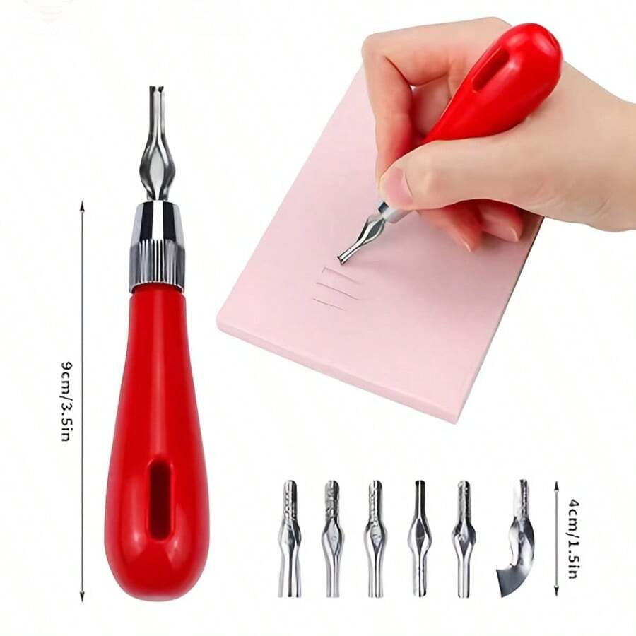 雕刻工具实用初学者DIY便携式油毡刀美术用品人体工学雕刻多功能 - 紅色 - 查看 1