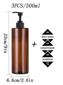 3PCS 500ml Shampoo And Conditioner Dispenser, Refillable Shampoo Pump Bottles For Shower Soap - Empty Body Wash Dispenser Set For Bathroom