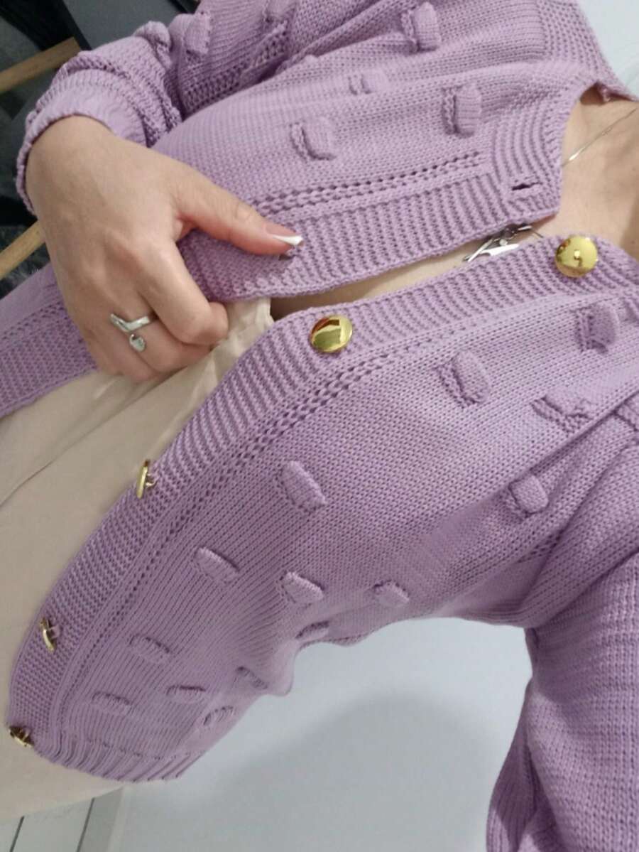 Winter Coat Knitted Cold Weather Blouse Cardigan Style Casual Party Knitwear Women's Clothing - 中紫紅色 - 查看 1