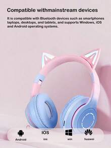 AKKHOO ①無線
②無鋼圈髮箍耳機,長款電池生活,Jerry捲髮5.3升級版,發光貓耳設計,遊戲耳機,適用於手機,電腦和iPad - 紫色 - 查看 4