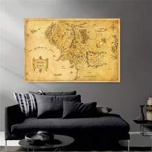1 tấm áp phích vải canvas khổ lớn không khung - Tranh in nghệ thuật bản đồ thế giới Trung Địa sống động - Trang trí tường hoàn hảo cho phòng ngủ, phòng khách, hành lang, trang trí mùa đông và quà tặng cho người hâm mộ Hobbit - Nhiều màu - Xem 1