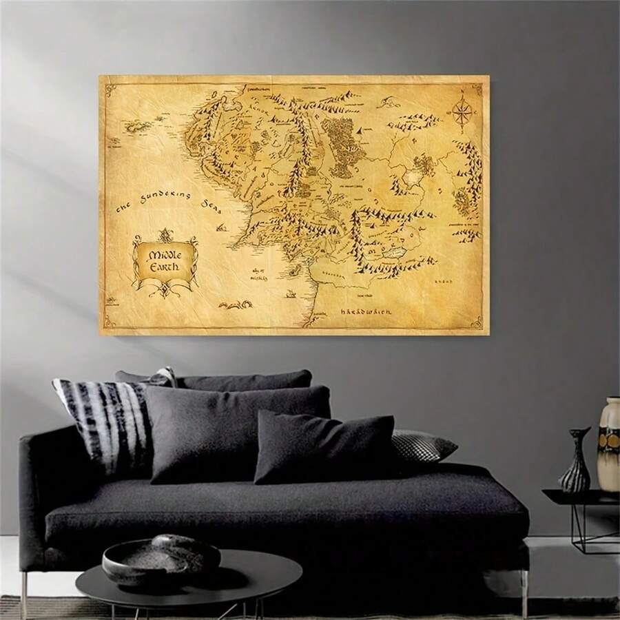 1 tấm áp phích vải canvas khổ lớn không khung - Tranh in nghệ thuật bản đồ thế giới Trung Địa sống động - Trang trí tường hoàn hảo cho phòng ngủ, phòng khách, hành lang, trang trí mùa đông và quà tặng cho người hâm mộ Hobbit - Nhiều màu - Xem 1