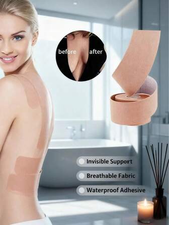 适用于无肩带连衣裙的隐形透气胸部支撑带；适用于运动的透气胸部支撑带；隐形乳沟增强胸罩带；自粘弹性透气胸部支撑带，女士肩带胸罩健身房配件绷带运动胶带