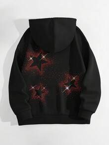 LOVE JOYY Fashionable Loose Fit Hoodie Sweatshirt With Rhinestone Embellishment - Black - View 4