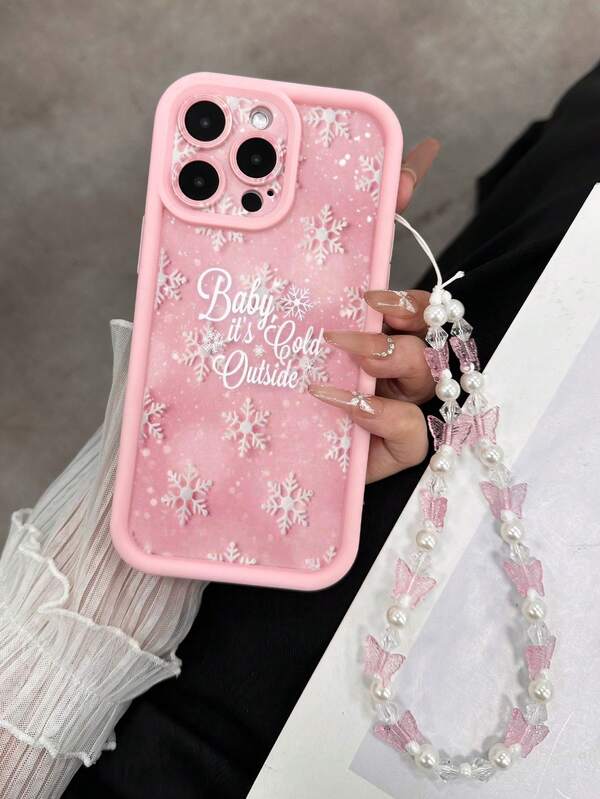 Snowflake Painted Grooved Pink Additional Bracelet Thick Precision Hole Minimalist Anti-Drop Thick Phone Protective Case Printed Suitable For IPhone 16/IPhone 16 Pro/IPhone 16 Pro Max/IPhone 16 Plus, IPhone 15 XR /7/8, IPhone 15 Pro Max, 12 Pro Max, 13 Pro Max, 14 Pro Max, 13, 14, 11, 12P, 14P, 11P, 12P, XS, XR, 7/8P, 7/8G, ES2, Redmi Phone Case