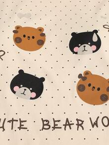 女士两件套睡衣，圆领，吸湿排汗，可爱波点印花，长袖上衣和裤子，家居服，春/秋/冬装 - 米色 - 查看 4