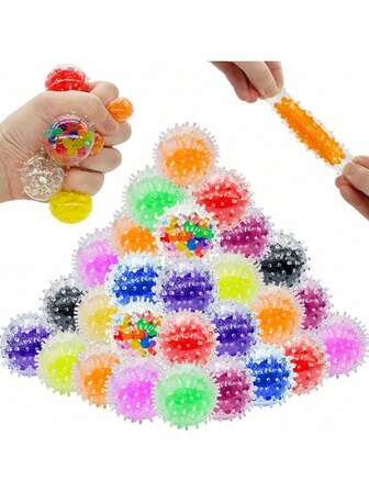 2PCS Stress Balls Spiky Squeeze Ball Fidget Toys - Pull And Stretch, Colorful Toys For Adults - Spiky Stress Ball, Squish Ball Squeeze Toys For Party Favors, Gift Bag Stuffer, Pinata Filler, Random Styles And Colors