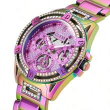 Guess Women's Quartz Watch - Hollow Dial Stainless Steel Case, Women's Gift Jewelry Crystal Queen Series - Purple - View 4