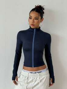 FWH 可变领口，性能优雅 - 拇指孔袖口 + 光滑高领，多功能层 - 从工作室流程到周末差事，可调节健身夹克，性感高领健身上衣，可调节拉链和拇指孔袖口，提供定制覆盖，高领瑜伽夹克