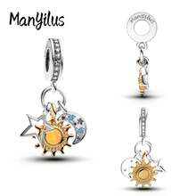 Manyilus Manyilus Original 1 Stück 925 Sterling Silber Anhänger Perle: Funkelnder Diamant Engelsflügel Anhänger, Mond und Planet Anhänger, Herz Puzzle Anhänger, Blauer Stern Charm Anhänger, Funkelnder Diamant Charm Vierblättriges Kleeblatt Perle, Vierblättriges Kleeblatt Hufeisen Liebe Anhänger, Funkelnder Blauer Fahrrad Perle