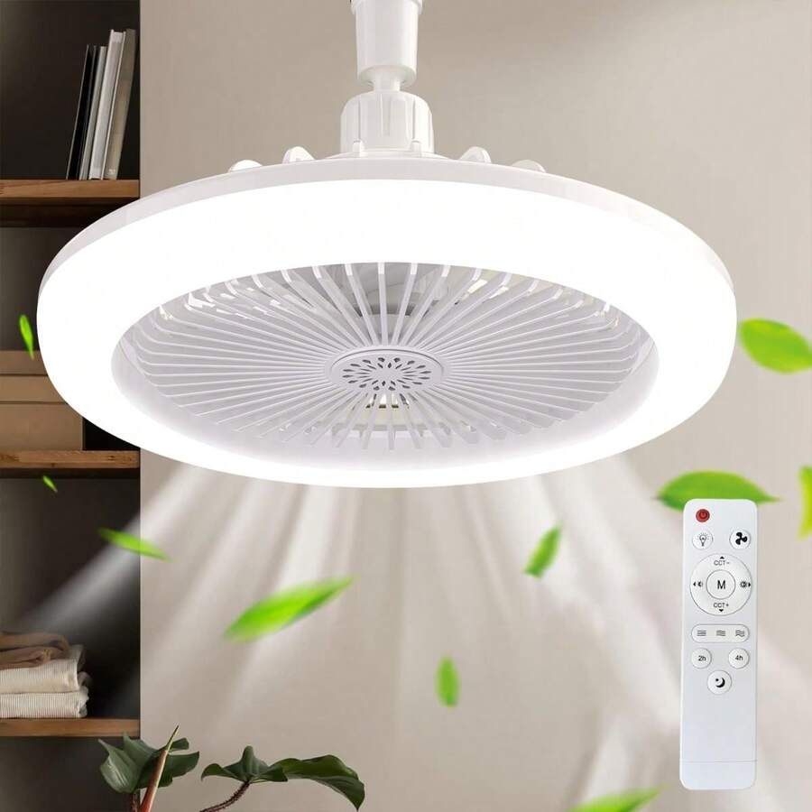 VSHINY Ventilador de techo de anillo LED,Luz del ventilador de techo,Con mando a distancia,3000K-6500K\/luminosidad regulable,Tres velocidades del viento. - albaricoque - Ver 1