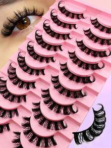 10 Pairs Full False Lashes 15mm Russian Strip D Curl Faux Mink Eye Look Tail Elongated Strip Lashes - 黑色 5 - 查看 8