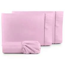 Ponto Palito Bed Sheet Set Kit Single/Double/Queen/King MicroPercal 4 Pieces With Pillowcase 400 Thread Count - 淺粉色 - 查看 2