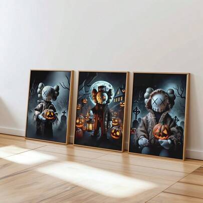 3 件暴力熊墙壁艺术装饰 - 适用于浴室、卧室、办公室和客厅的现代幽默装饰、家居墙壁装饰、办公室艺术品 | 俏皮插图 | 装饰艺术品，无框，万圣节和圣诞节的热门选择。