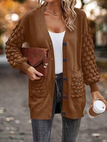 Women's Plus Retro Elegant Casual Chic Urban Modern Commute Office Romantic Vacation Comfortable Home Date Sexy Solid Color Knitted Pocket Front Button Knitted Cardigan, Suitable For Vacation, Beach, Evening Date, Holiday, School, Office, Home, Daily Date, Back To School Party, Single Party, Travel, Country Music Festival, Airport, Spring, Autumn, Winter, Early Autumn, Autumn/Winter