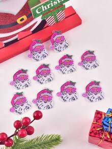 10pcs/Set Fashion Pink Santa Claus, Christmas Tree, Lightning Acrylic Jewelry DIY Earrings, Necklace Pendant - Multicolor - View 6
