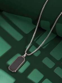 1pc 4mm Thick Black Geometric Stainless Steel 60cm Necklace, Jewelry, Personalized Gift For Men, Christmas, New Year