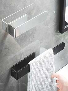 1pc Self-Adhesive Towel Rack, Bathroom Towel Hook, Matte Black Cloth Rack, No Drilling, Modern Washcloth Towel Bar, Bathroom Accessories, Silver Bathroom Fittings