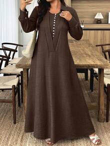 UrbanChic 腰线双层门襟超大开衩裙摆长连衣裙，适合返校、外出、浪漫假日、夏季假日、婚礼及活动、度假、海滩、春假等场合。 - 咖啡棕 - 查看 8